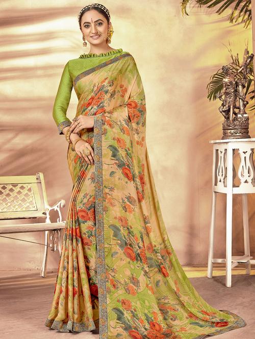 floral printed saree with blouse - 16675777 - Very Small Image - 1