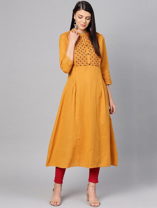 embroidered yoke a-line kurta - 16675883 - Very Small Image - 1