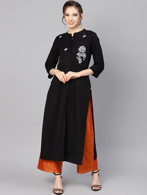 embroidered solid straight kurta - 16675884 - Very Small Image - 1