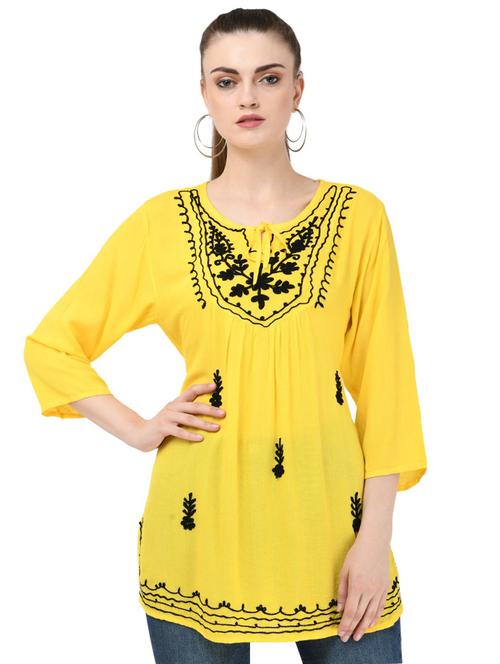 tie knot contrast embroidered tunic - 16675918 - Very Small Image - 1