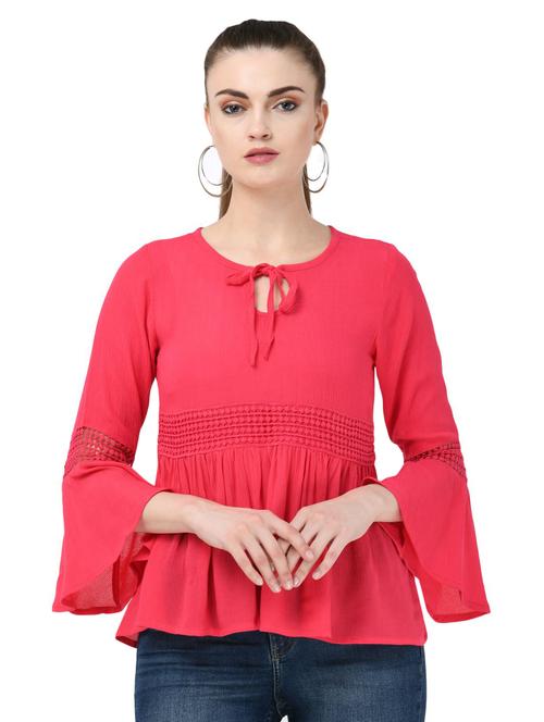 tie knot bell sleeved lace detail top - 16675922 - Very Small Image - 1