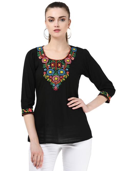 round neck floral embroidered tunic - 16675938 - Very Small Image - 1