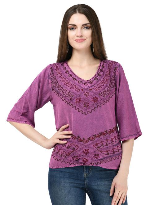 v neck embroidered top - 16675952 - Very Small Image - 1