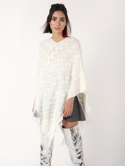 v neck fringe hem wool poncho - 16676041 - Very Small Image - 1