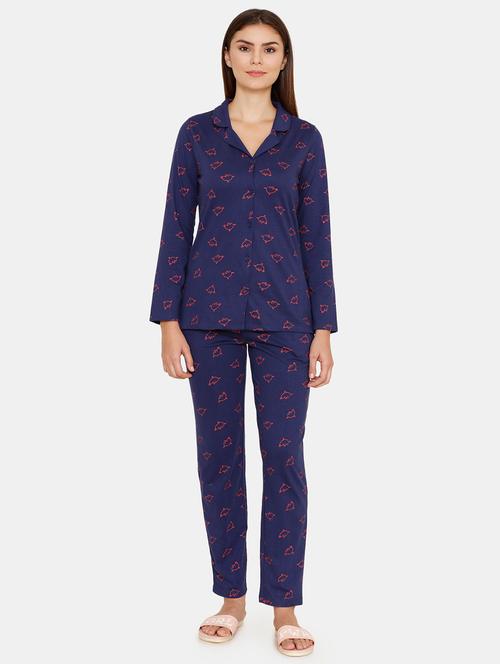 lapel neck quirky shirt with pajama set - 16676360 - Very Small Image - 1