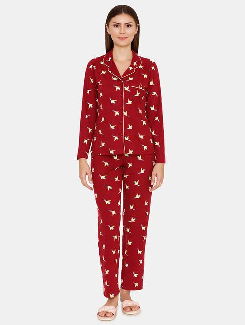 lapel neck quirky shirt with pajama set - 16676361 - Very Small Image - 1