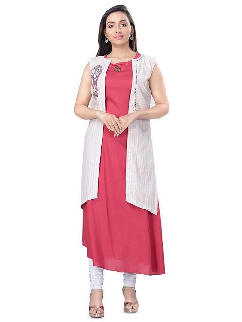 embroidered layered kurta with jacket - 16676421 - Very Small Image - 1
