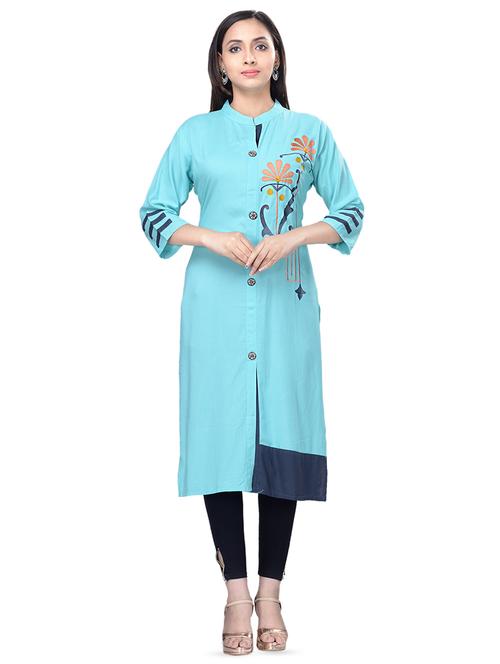 turquoise straight kurta - 16676424 - Very Small Image - 1