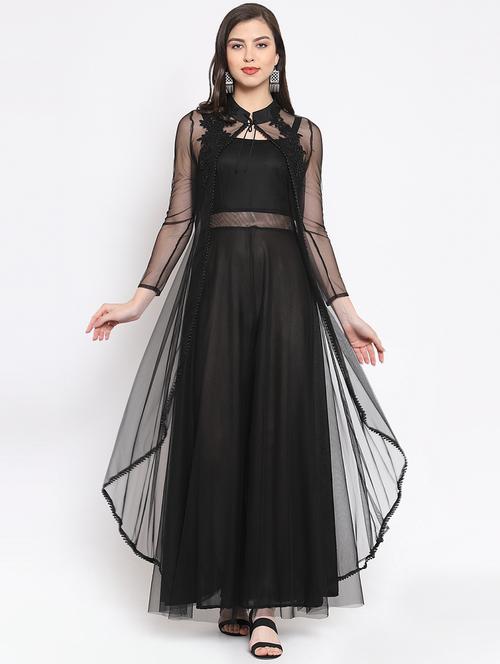 floral laced sheer maxi layered dress - 16677109 - Very Small Image - 1