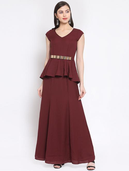 v neck peplum maxi dress - 16677113 - Very Small Image - 1