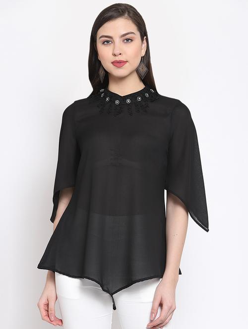 mock neck lace detail asymmetric top - 16677127 - Very Small Image - 1