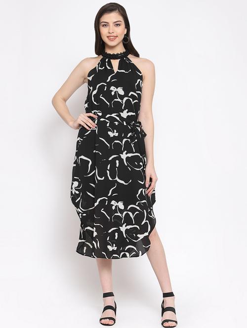 keyhole neck floral asymmetric dress - 16677128 - Very Small Image - 1
