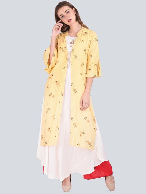 solid flared kurta palazzo with printed jacket set - 16677556 - Very Small Image - 1