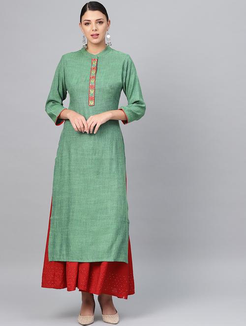 embroidered placket straight kurta - 16678163 - Very Small Image - 1