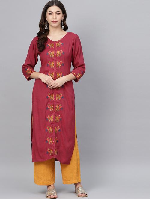 floral embroidered straight kurta - 16678172 - Very Small Image - 1