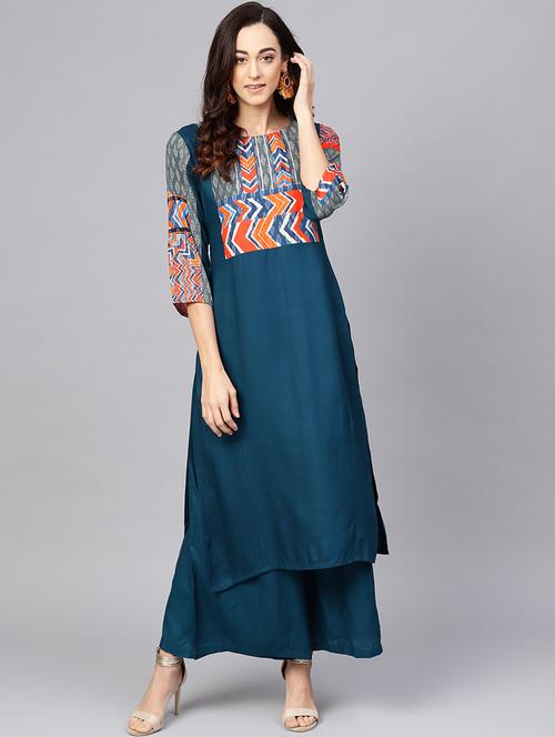 contrast yoke kurta palazzo set - 16678185 - Very Small Image - 1