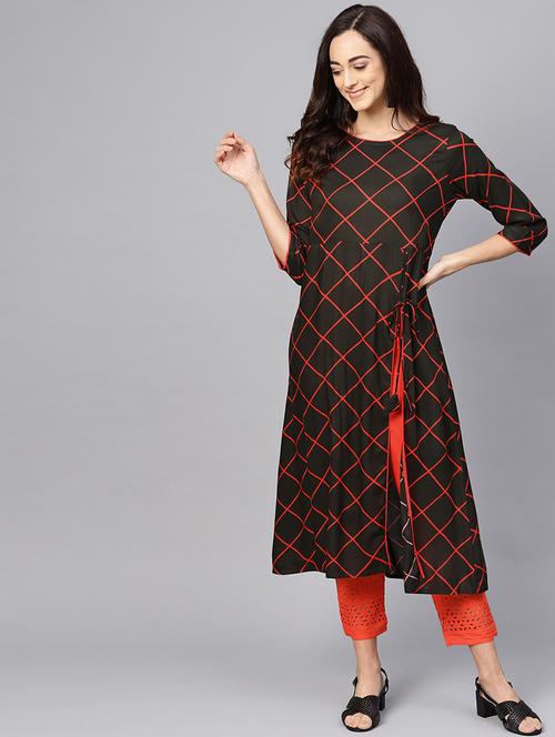 checkered a-line kurta - 16678232 - Very Small Image - 1