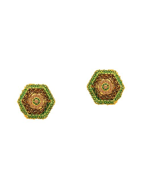 green metal studs earring - 16678444 - Very Small Image - 1