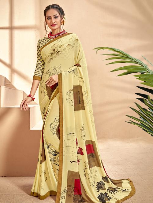 floral printed saree with blouse - 16679171 - Very Small Image - 1