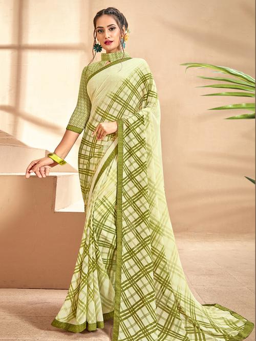 checkered printed saree with blouse - 16679173 - Very Small Image - 1