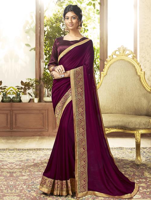 solid bordered saree with blouse - 16679188 - Very Small Image - 1
