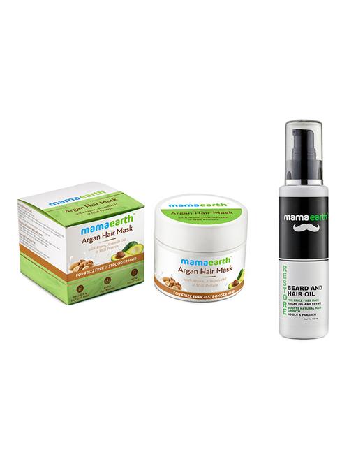 mamaearth argan hairfall control mask and restore beard and hair oil - 16679511 - Very Small Image - 1