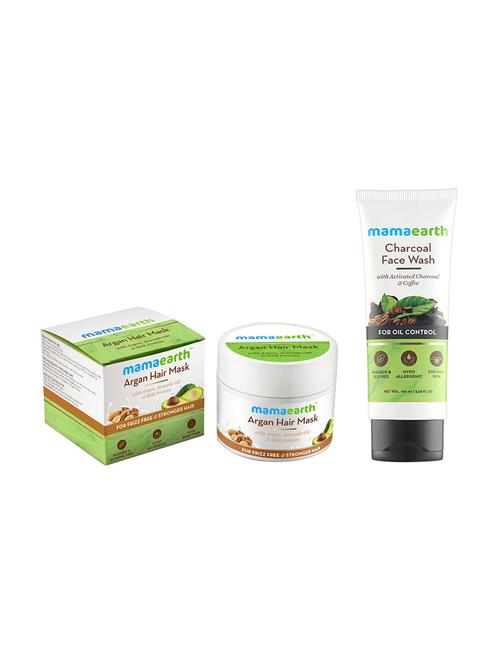 mamaearth argan hairfall control mask, 200ml and charcoal natural face wash 100 ml - for oily skin - 16679513 - Very Small Image - 1