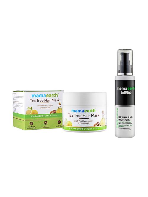 anti dandruff tea tree hair mask with tea tree and lemon oil, 200ml and restore beard and hair oil for men - 16679526 - Very Small Image - 1