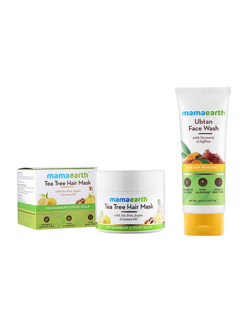 anti dandruff tea tree hair mask with tea tree and lemon oil, 200ml and ubtan natural face wash 100 ml - 16679529 - Very Small Image - 1