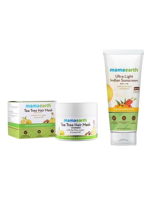 anti dandruff tea tree hair mask with tea tree and lemon oil, 200ml and ultra light indian sunscreen,80ml - 16679531 - Very Small Image - 1