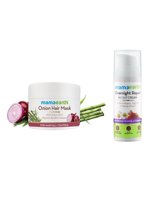 mamaearth's onion hair mask for dry & frizzy hair,200ml and skin repair night cream - 16679555 - Very Small Image - 1