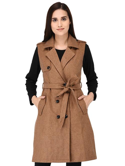 tie front lapel neck trench/overcoat coat - 16679829 - Very Small Image - 1
