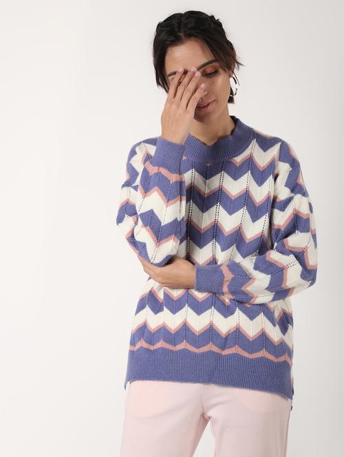 crew neck chevron wool pullover - 16680309 - Very Small Image - 1