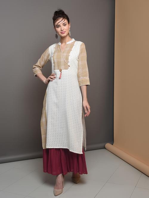 contrast yoke straight kurta - 16680652 - Very Small Image - 1
