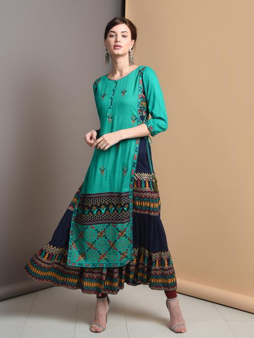 embroidered layered kurta - 16680660 - Very Small Image - 1