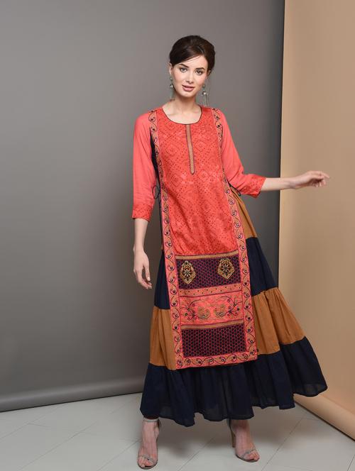 embroidered layered kurta - 16680662 - Very Small Image - 1