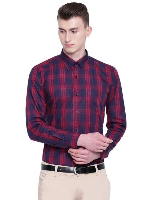 navy blue checkered formal shirt - 16680741 - Very Small Image - 1