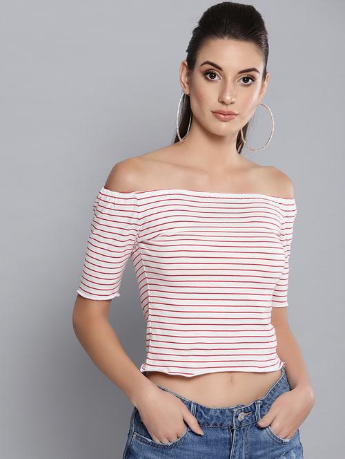 off shoulder striped crop top - 16680776 - Very Small Image - 1