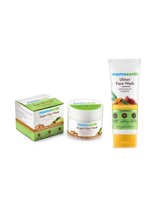 mamaearth argan hairfall control mask and ubtan natural face wash skin brightening - 16680826 - Very Small Image - 1