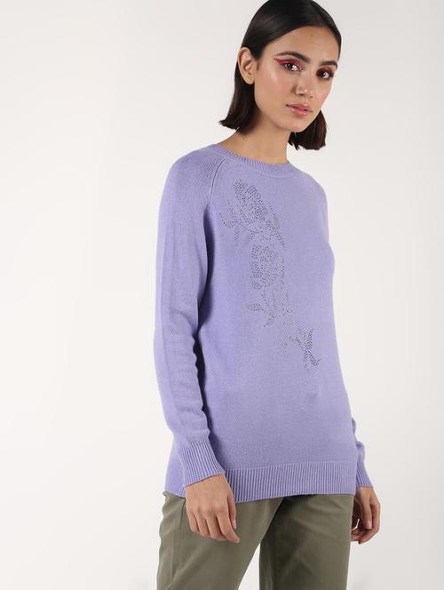 round neck embellished wool blend pullover - 16680919 - Very Small Image - 1