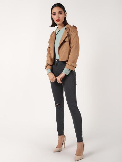 lapel neck crop fleece blazer - 16680924 - Very Small Image - 1