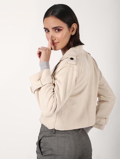 lapel neck crop suede blazer - 16680925 - Very Small Image - 1