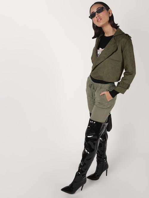 lapel neck crop suede blazer - 16680926 - Very Small Image - 1