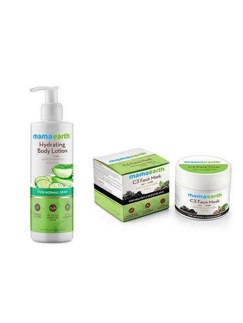 mamaearth hydrating natural body lotion and charcoal, coffee and clay face mask - 16681207 - Very Small Image - 1