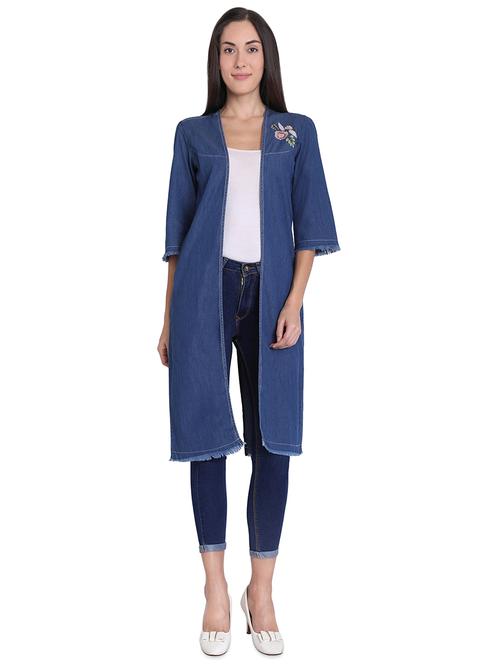 solid embroidered denim regular shrug - 16681448 - Very Small Image - 1
