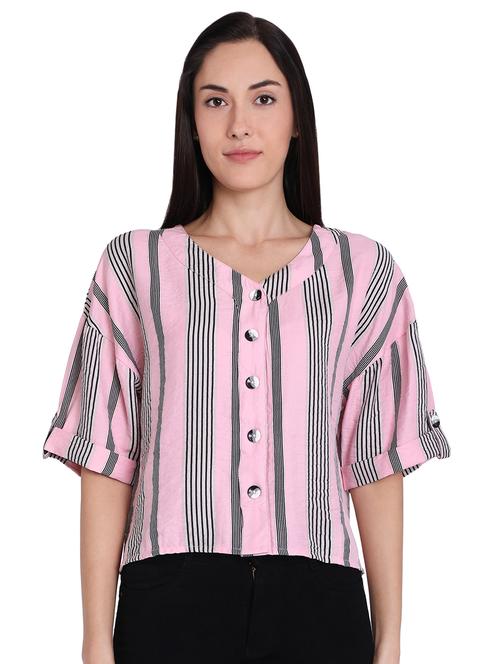 v neck drop shoulder striped top - 16681467 - Very Small Image - 1