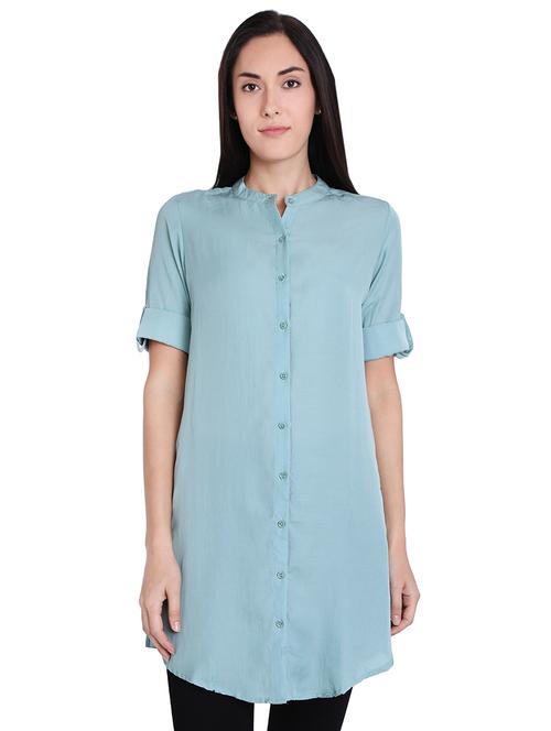 roll up sleeved mandarin neck tunic - 16681474 - Very Small Image - 1