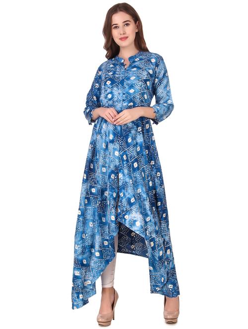 indigo tie & die asymmetric kurta - 16682011 - Very Small Image - 1