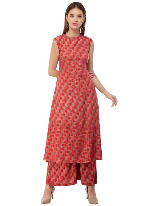 foil printed kurta with palazzo set - 16682433 - Very Small Image - 1