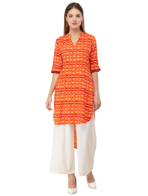 orange rayon highlow kurta - 16682445 - Very Small Image - 1